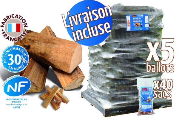 BÛCHES 25 CM, 3.78M³, 6.30 STÈRES + 16 SACS BOIS D’ALLUMAGE